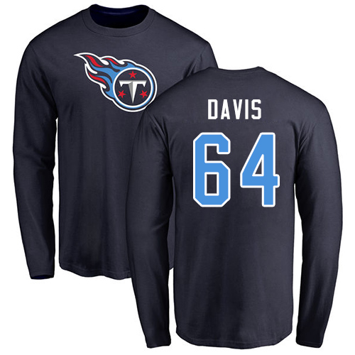 Tennessee Titans Men Navy Blue Nate Davis Name and Number Logo NFL Football 64 Long Sleeve T Shirt